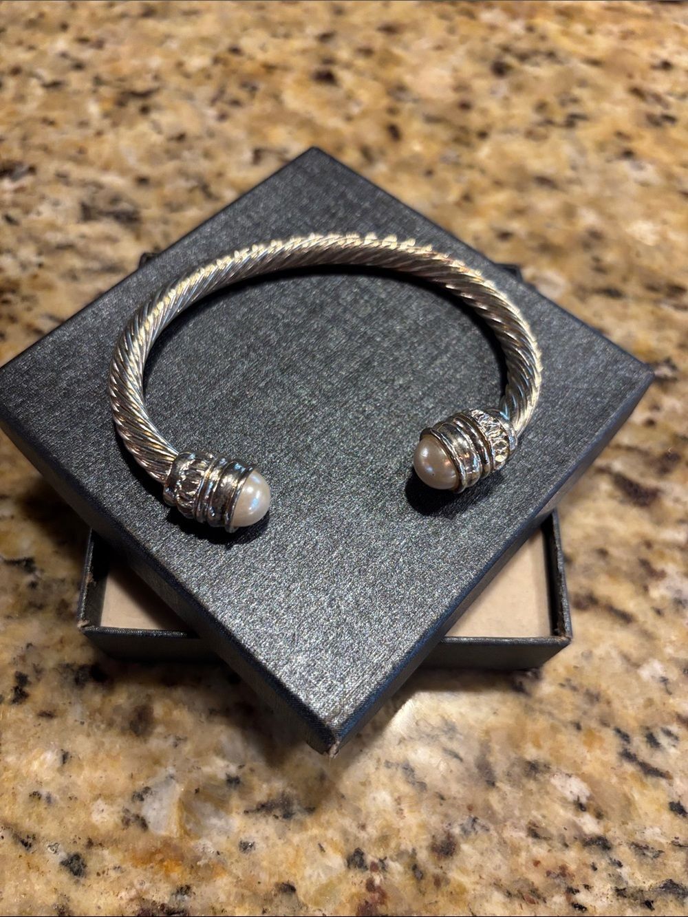 David Y Lookie Loo Silver-Tone Cable Cuff Bracelet with Pearl End Caps